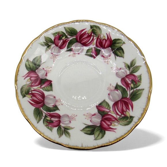 STAFFORDSHIRE Fuchsia July Flower Teacup & Saucer Set England Vintage - Picture 9 of 11